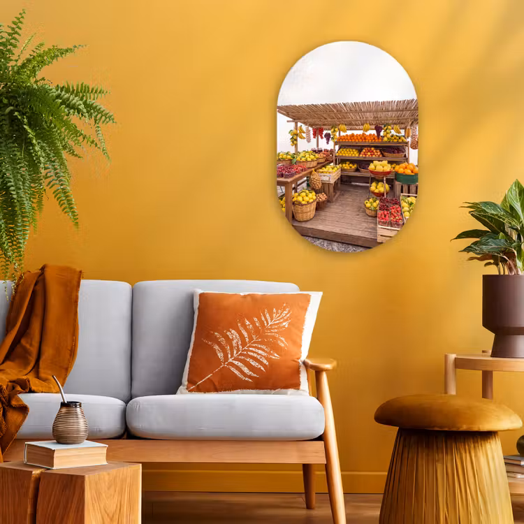 Forexbild Oval - Marktstand – Obst – Frisch - Marktkraam - Fruit - Vers Wandcirkel Ovaal Forex klein