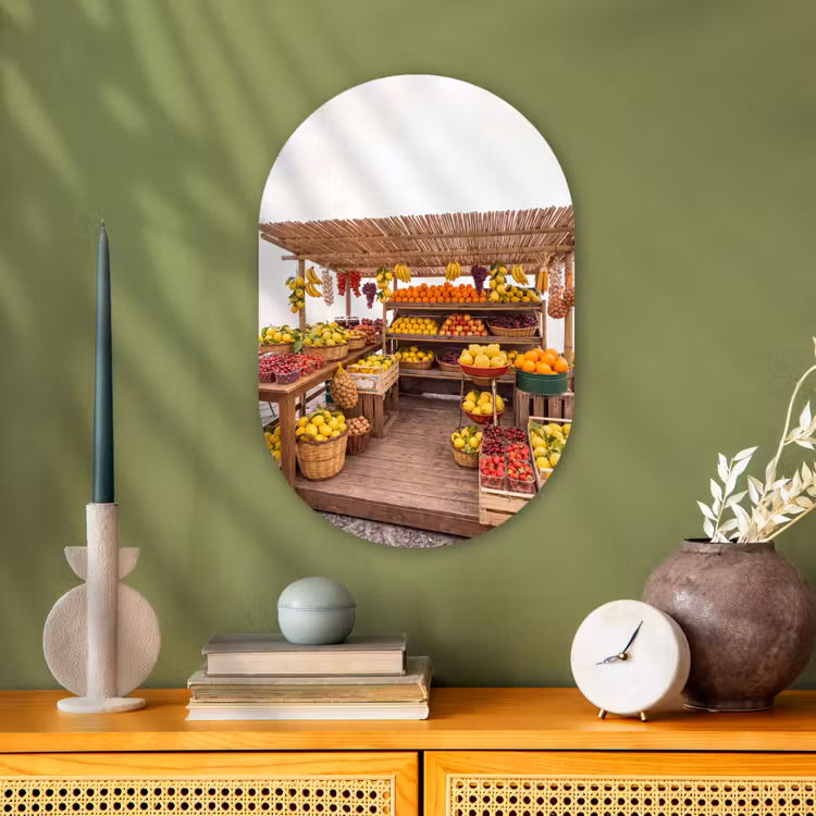 Forexbild Oval - Marktstand – Obst – Frisch - Marktkraam - Fruit - Vers Wandcirkel Ovaal Forex klein