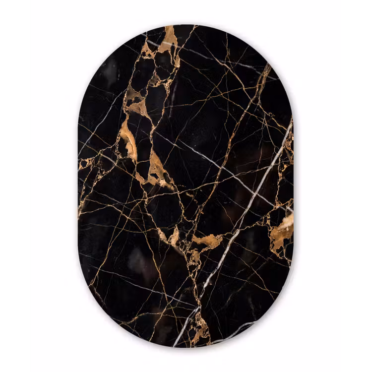Marmer - Goud - Abstract - Zwart Wandcirkel Ovaal Forex klein -3d