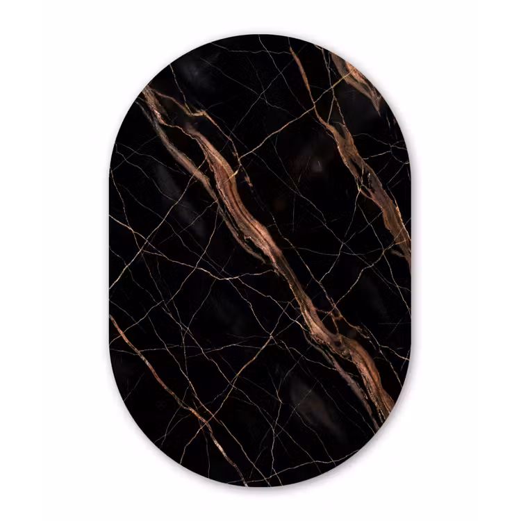 Marmer - Goud - Patroon - Luxe - Zwart Wandcirkel Ovaal Forex klein -3d
