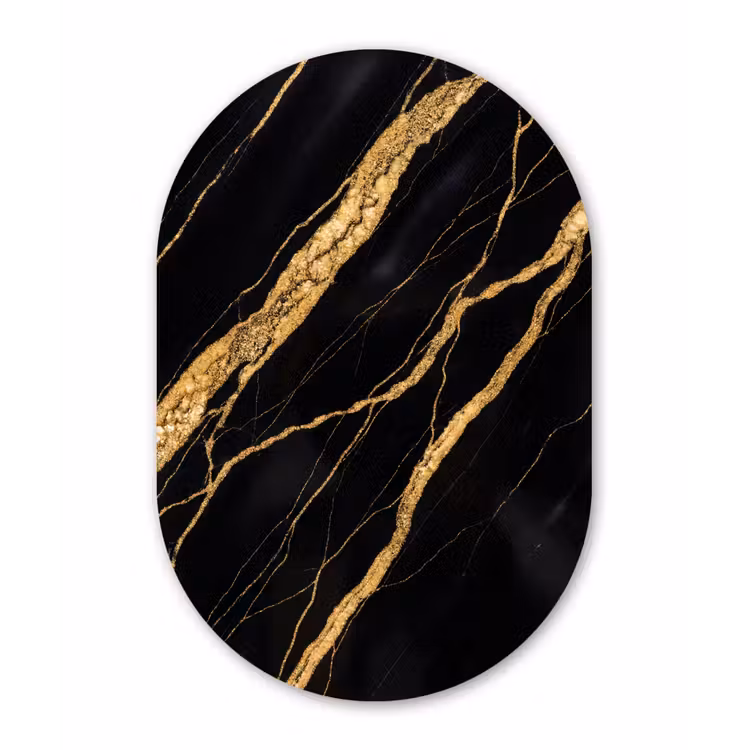 Marmer - Goud - Textuur - Abstract - Zwart Wandcirkel Ovaal Forex klein -3d
