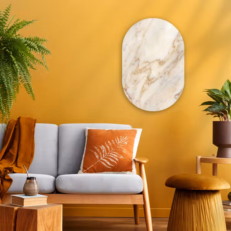 Marmer - Ader - Abstract - Wit - Goud Wandcirkel Ovaal Forex klein -sfeer4