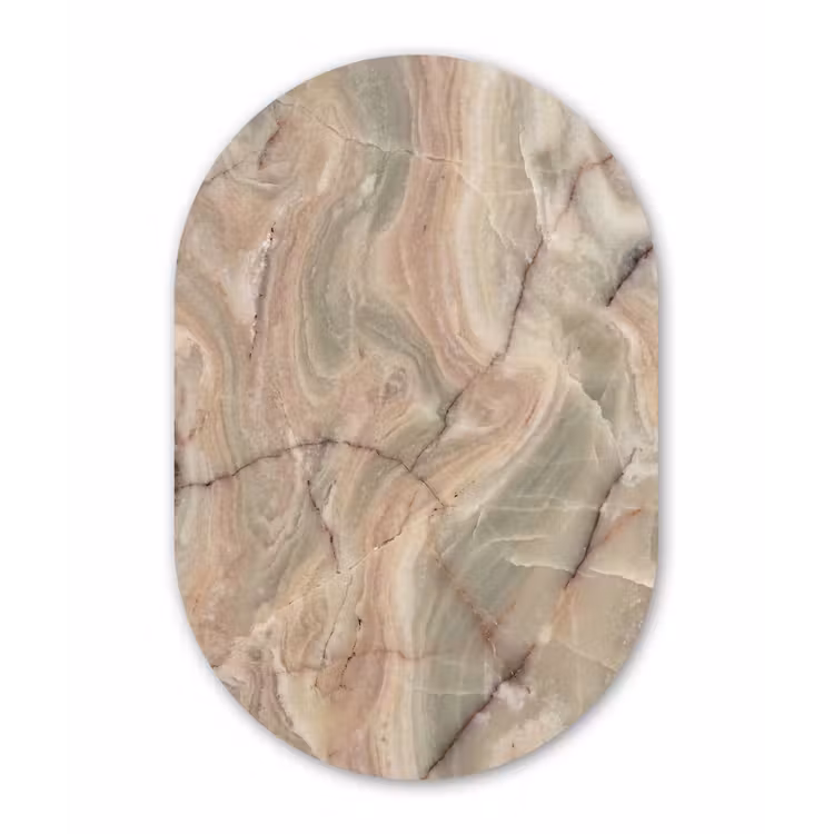 Marmer - Patroon - Abstract - Beige - Groen Wandcirkel Ovaal Forex klein -3d