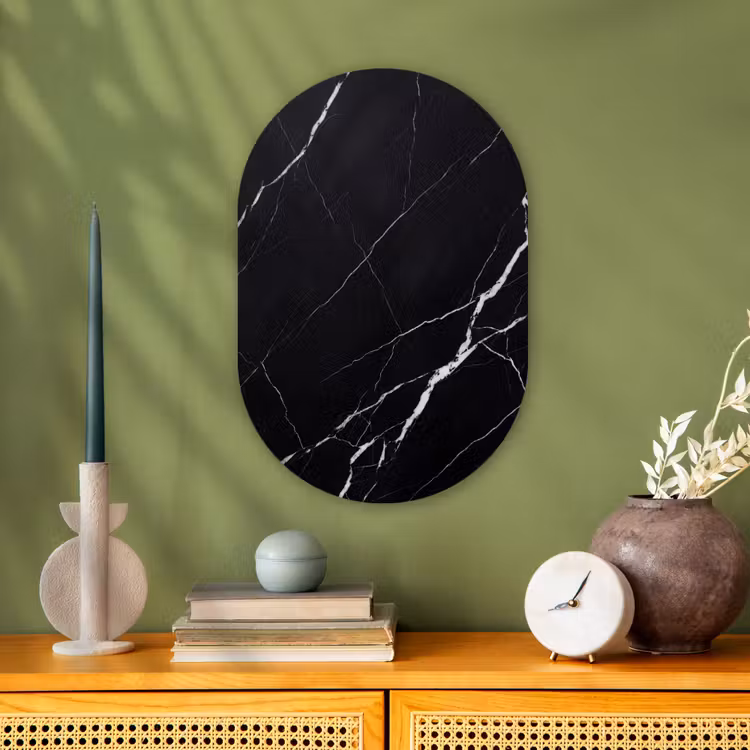 Marmer - Patroon - Abstract - Modern - Zwart Wandcirkel Ovaal Forex klein -sfeer2