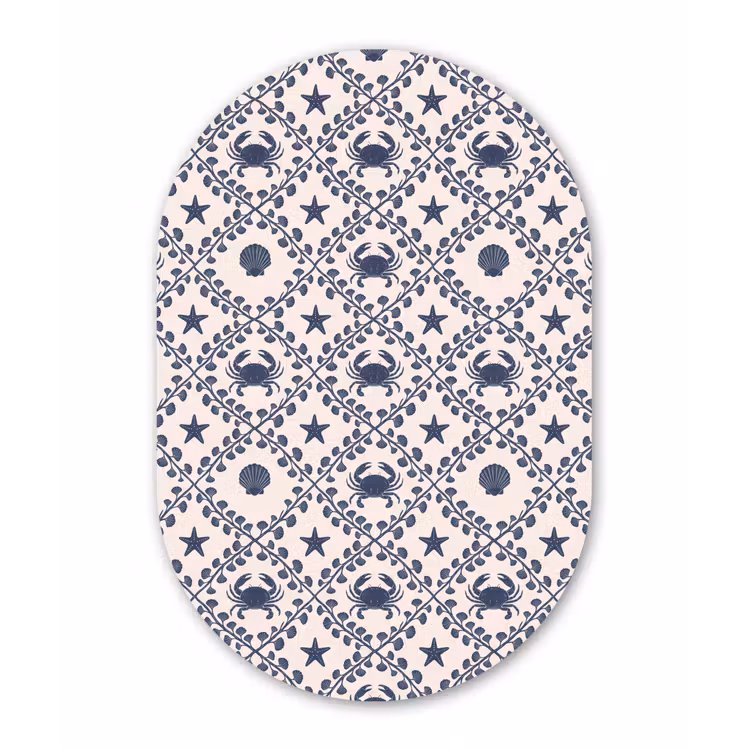 Zee - Krab - Zeester - Patroon - Blauw Wandcirkel Ovaal Forex klein -3d