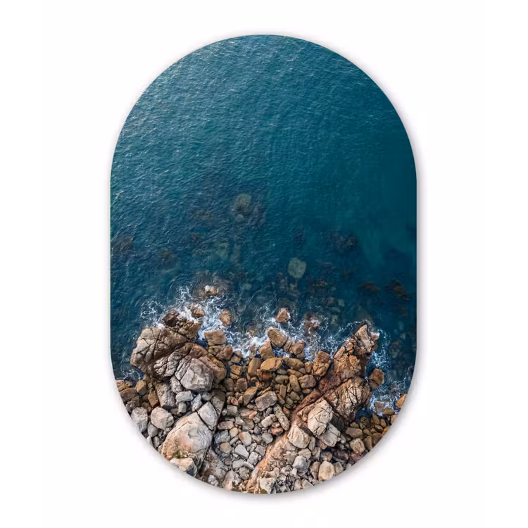 Zee - Kustlijn - Natuur - Abstract - Blauw Wandcirkel Ovaal Forex klein -3d