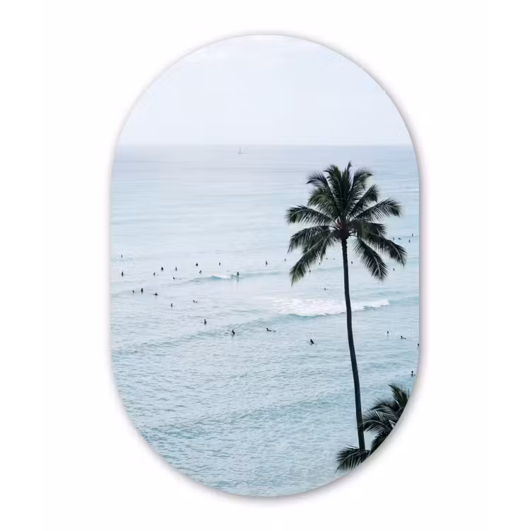 Oceaan - Palmbomen - Surfers Wandcirkel Ovaal Forex klein -3d