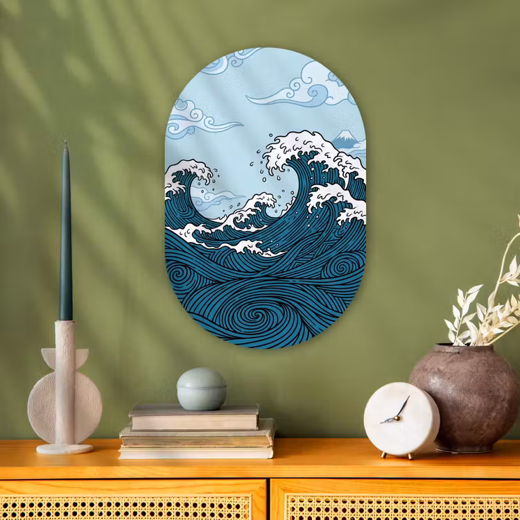 Zee - Golven - Japans - Natuur - Blauw Wandcirkel Ovaal Forex klein -sfeer2