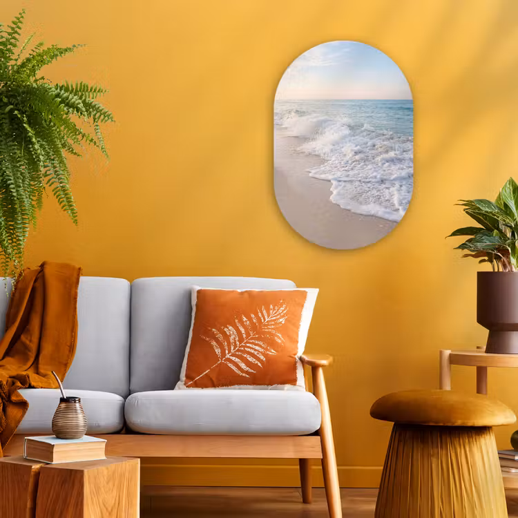 Zee - Golven - Strand - Natuur - Wit Wandcirkel Ovaal Forex klein -sfeer4