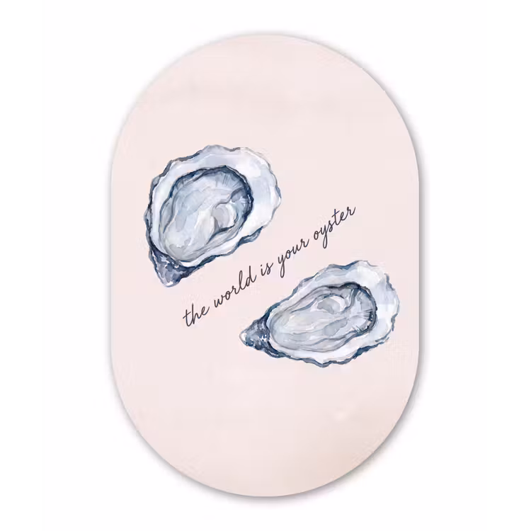 Zeeleven - Oester - Aquarel - Minimalistisch - Blauw Wandcirkel Ovaal Forex klein -3d