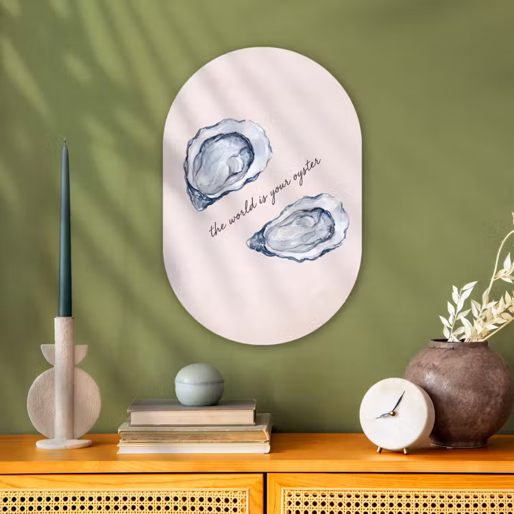 Zeeleven - Oester - Aquarel - Minimalistisch - Blauw Wandcirkel Ovaal Forex klein -sfeer2