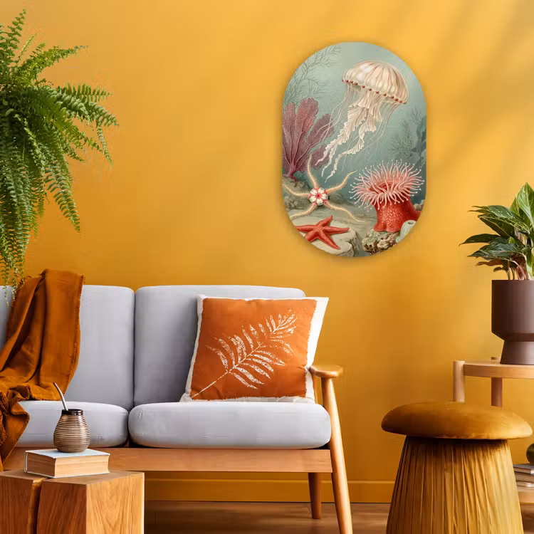 Zeeleven - Kwal - Onderwater - Illustratie - Beige Wandcirkel Ovaal Forex klein -sfeer4