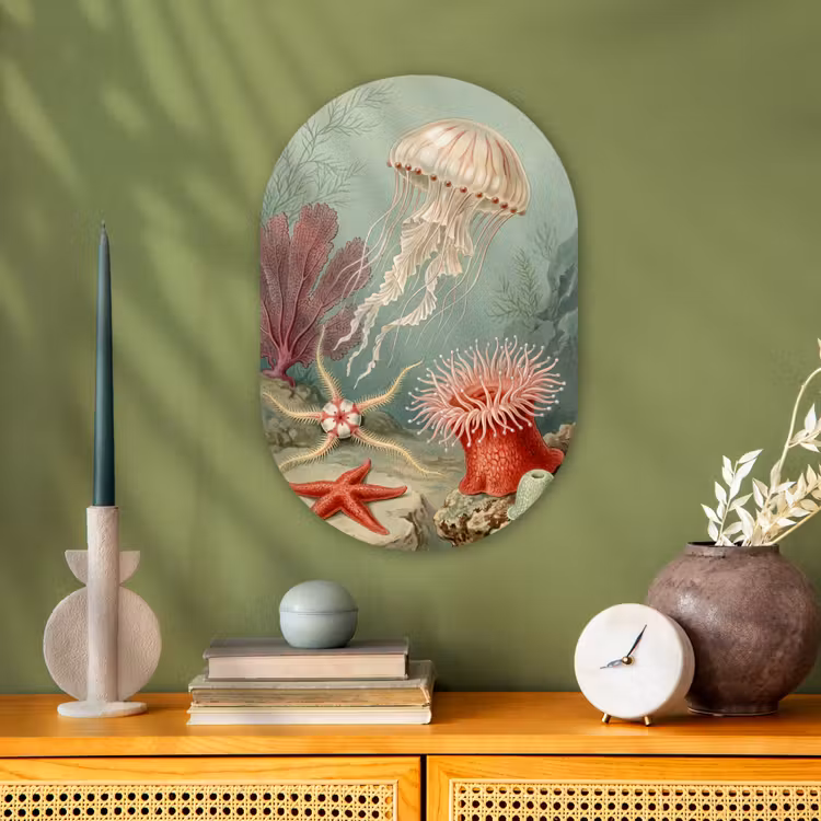 Zeeleven - Kwal - Onderwater - Illustratie - Beige Wandcirkel Ovaal Forex klein -sfeer2