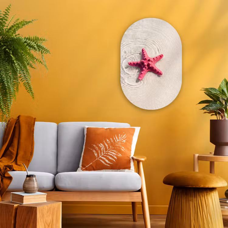 Zeeleven - Zeester - Strand - Roze - Water Wandcirkel Ovaal Forex klein -sfeer4