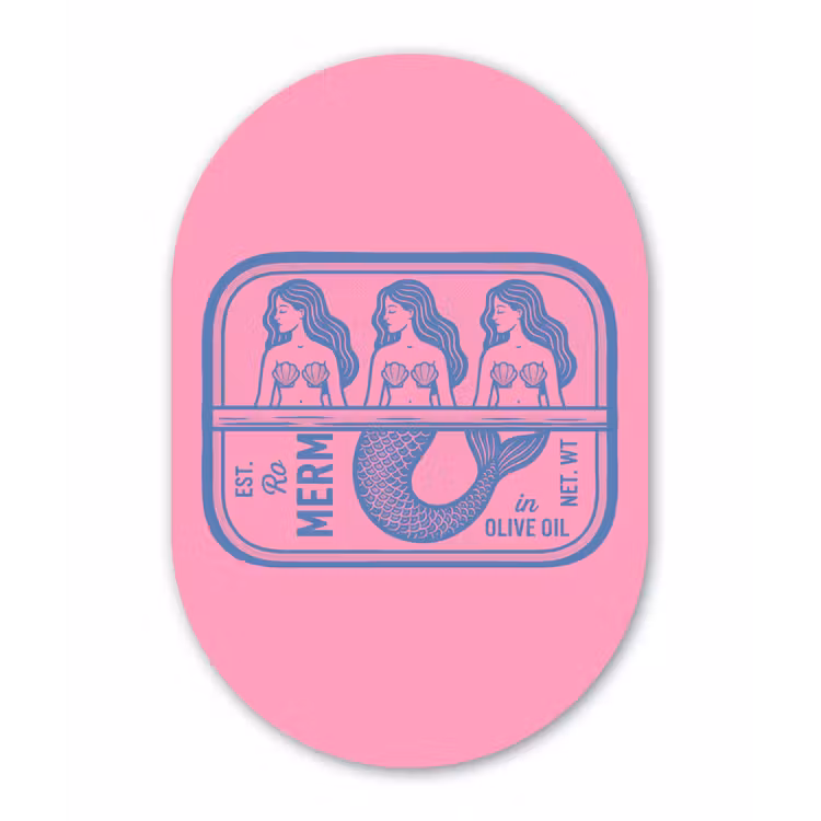 Meermin - Sardineblik - Illustratie - Roze - Retro Wandcirkel Ovaal Forex klein -3d