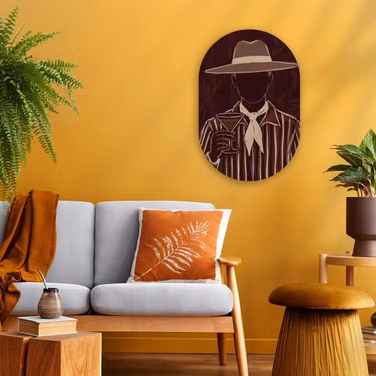 Mens - Hoed - Cocktail - Abstract - Bruin Wandcirkel Ovaal Forex klein -sfeer4