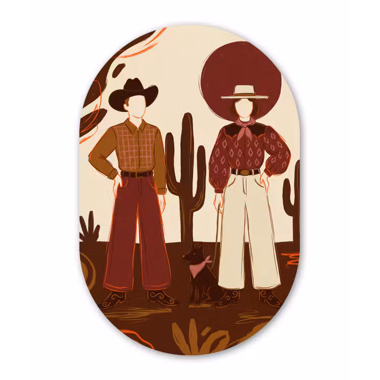 Mensen - Cowboykleding - Westerse stijl - Illustratie - Bruin Wandcirkel Ovaal Forex klein -3d