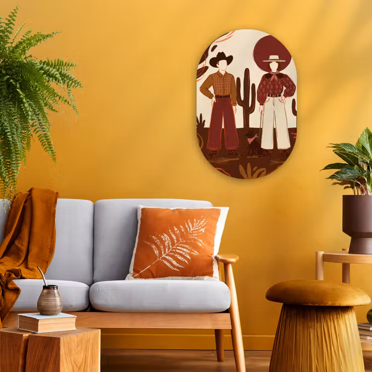 Mensen - Cowboykleding - Westerse stijl - Illustratie - Bruin Wandcirkel Ovaal Forex klein -sfeer4