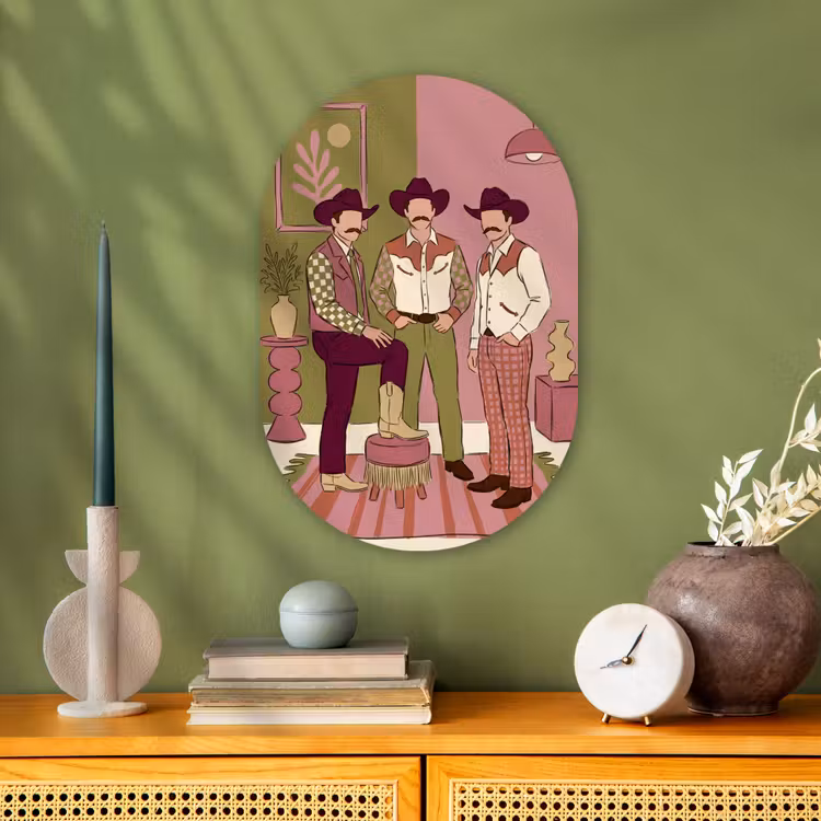 Mensen - Mannen - Hoeden - Retro - Interieur Wandcirkel Ovaal Forex klein -sfeer2
