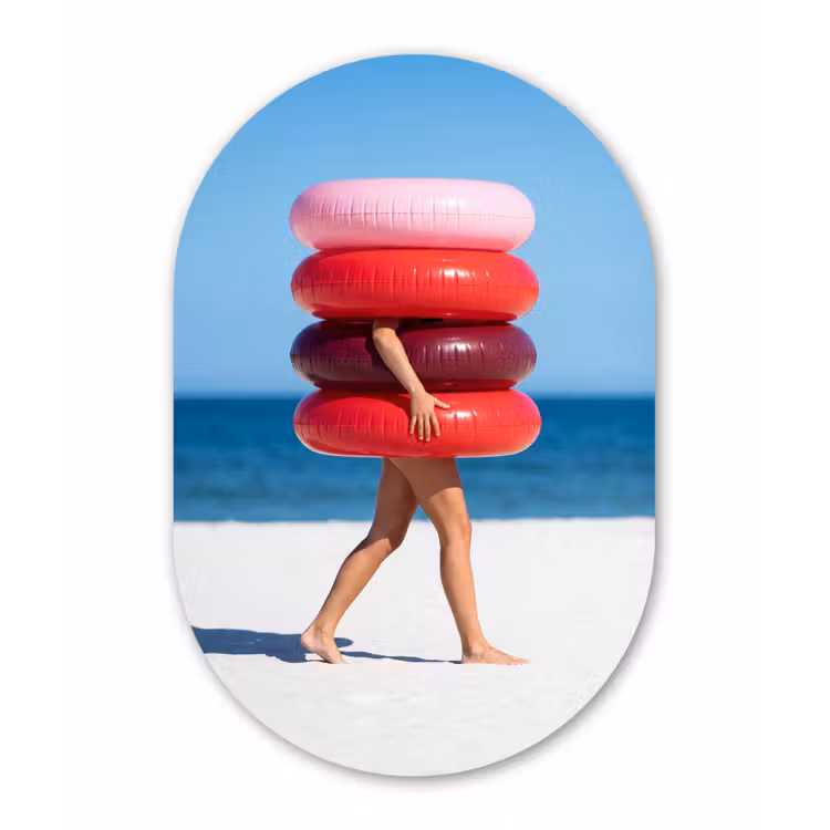 Mensen - Strand - Zomer - Recreatie - Kleurrijk Wandcirkel Ovaal Forex klein -3d