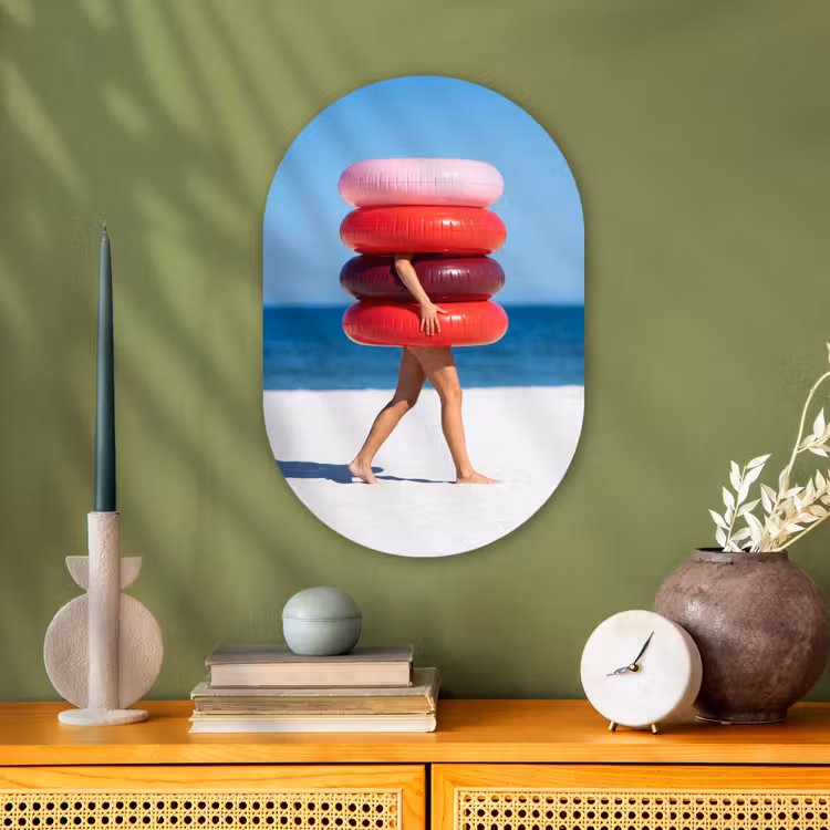 Mensen - Strand - Zomer - Recreatie - Kleurrijk Wandcirkel Ovaal Forex klein -sfeer2