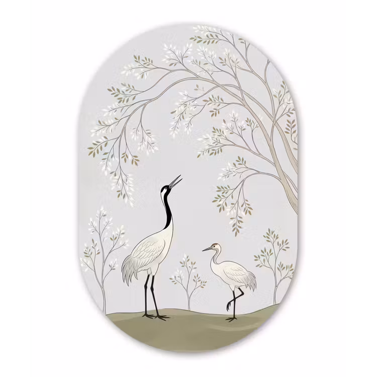 Minimalistisch - Kraanvogels - Blauw Wandcirkel Ovaal Forex klein -3d
