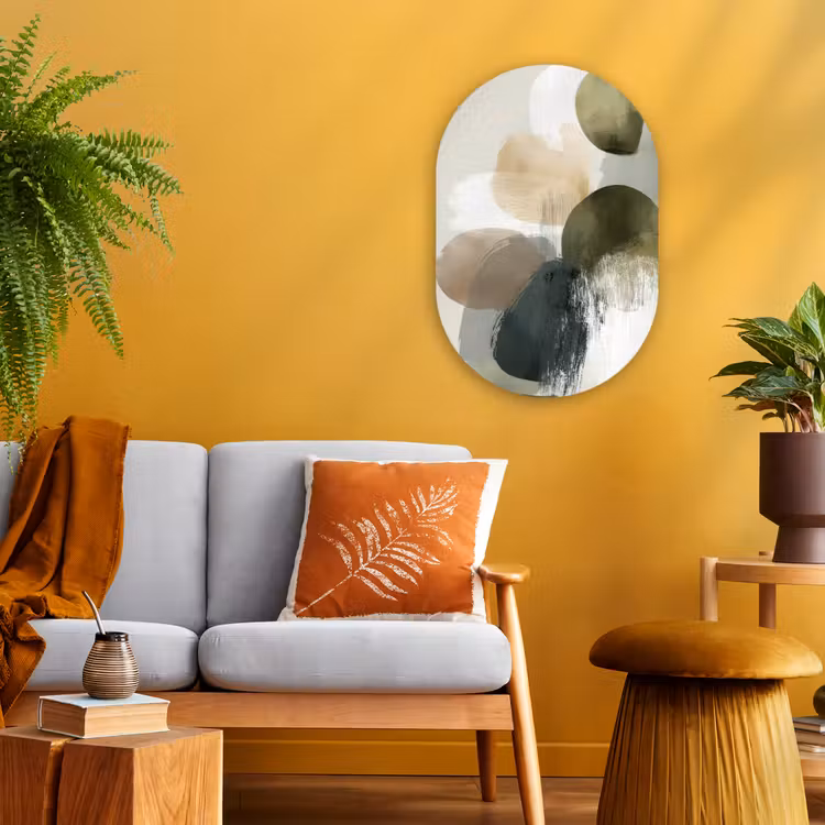 Minimalistisch - Cirkels - Penseelstreken - Beige Wandcirkel Ovaal Forex klein -sfeer4