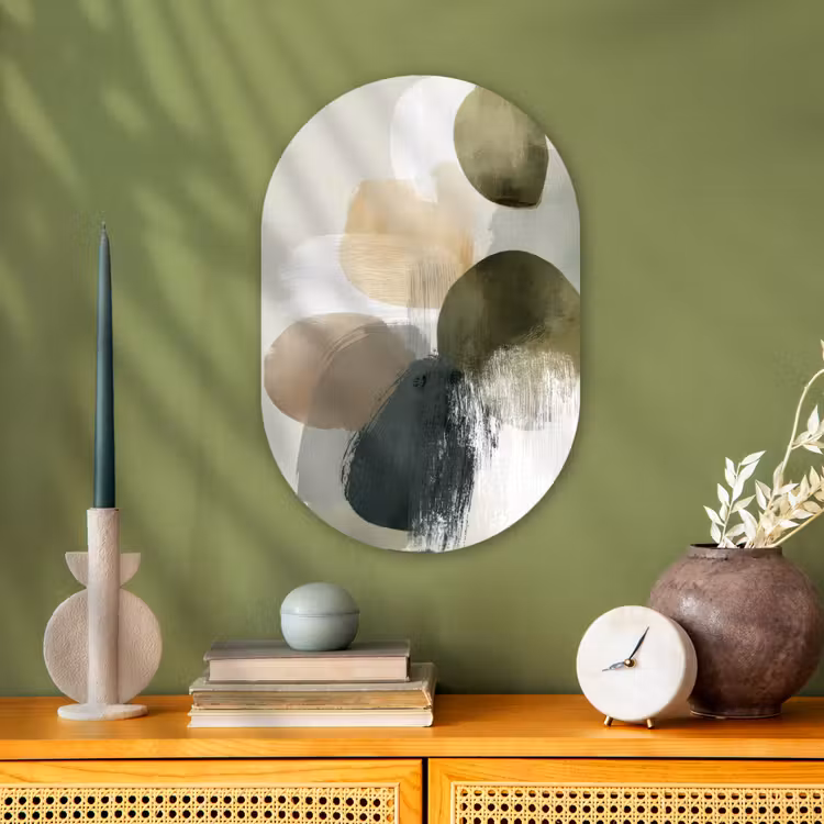Minimalistisch - Cirkels - Penseelstreken - Beige Wandcirkel Ovaal Forex klein -sfeer2