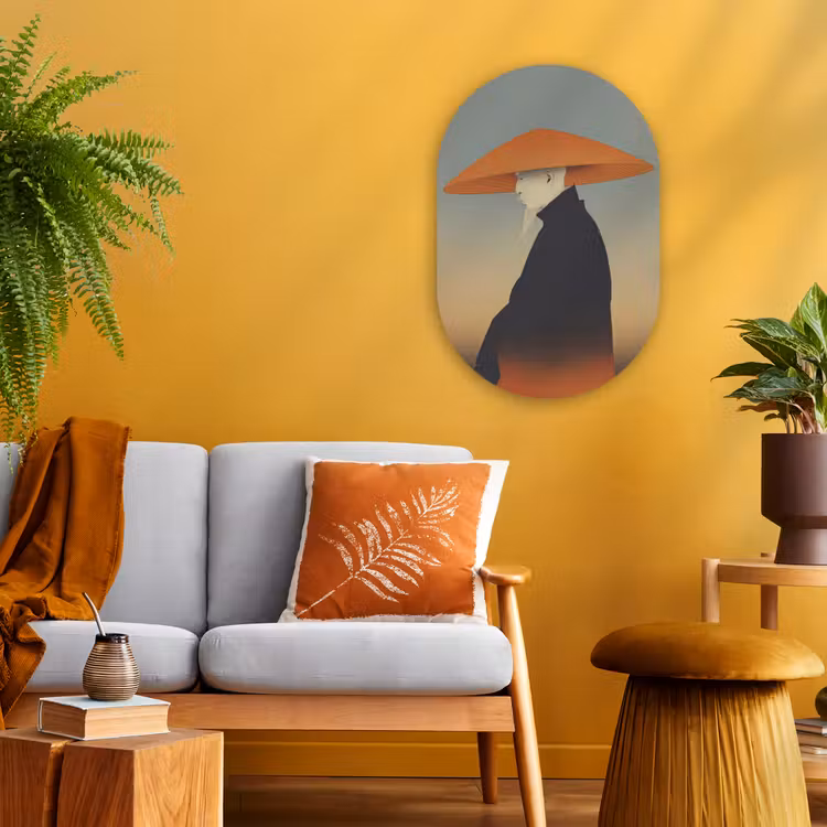 Minimalistisch - Silhouet - Oranje Wandcirkel Ovaal Forex klein -sfeer4