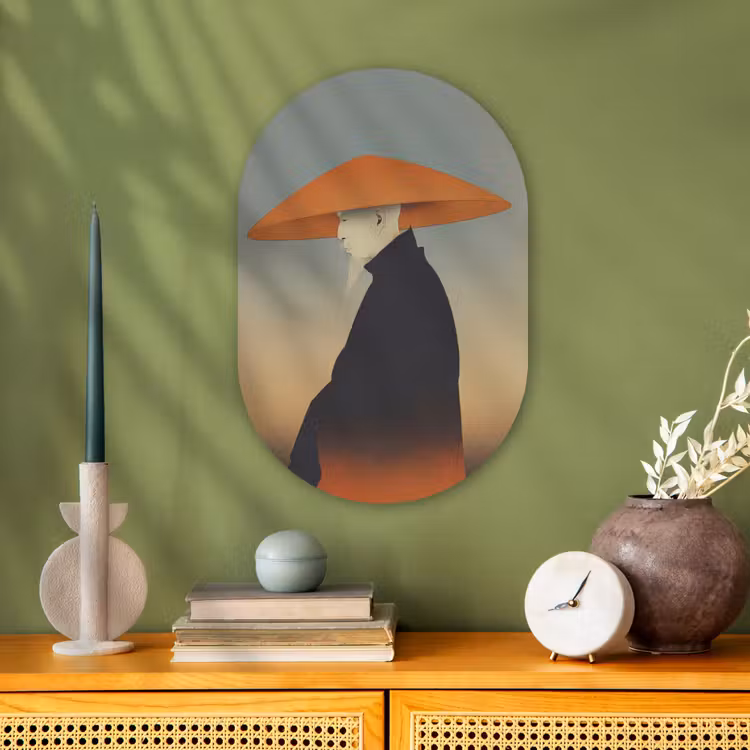 Minimalistisch - Silhouet - Oranje Wandcirkel Ovaal Forex klein -sfeer2