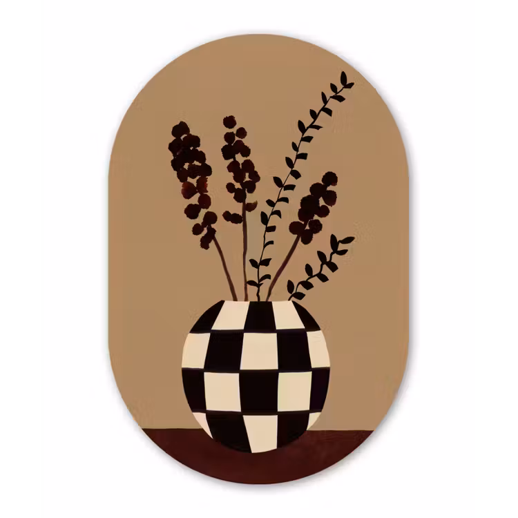 Minimalistisch - Vaas - Bloemen - Bruin Wandcirkel Ovaal Forex klein -3d