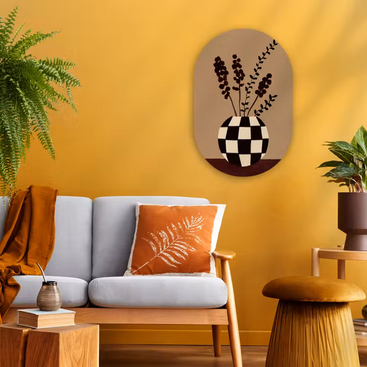 Minimalistisch - Vaas - Bloemen - Bruin Wandcirkel Ovaal Forex klein -sfeer4