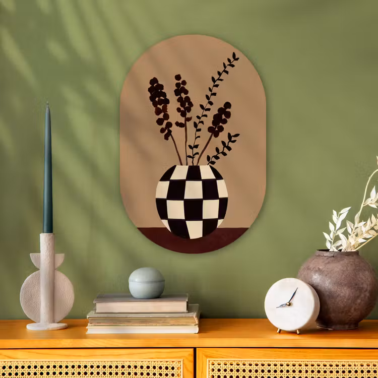 Minimalistisch - Vaas - Bloemen - Bruin Wandcirkel Ovaal Forex klein -sfeer2