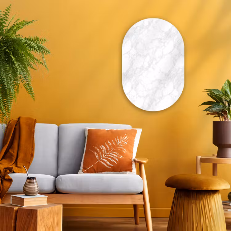 Minimalistisch - Wit - Grijze aders Wandcirkel Ovaal Forex klein 630 -sfeer4
