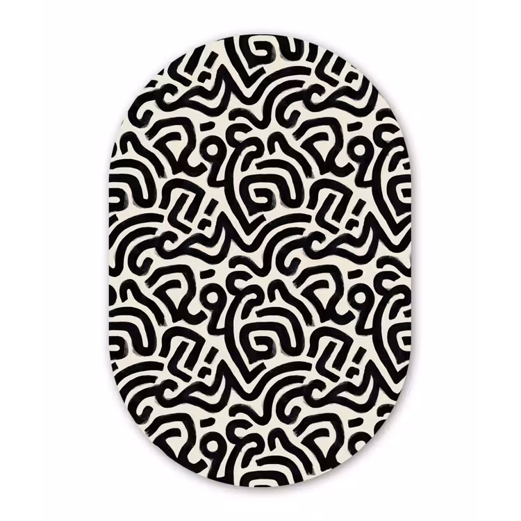 Modern - Abstract - Zwart Wandcirkel Ovaal Forex klein 630 -3d