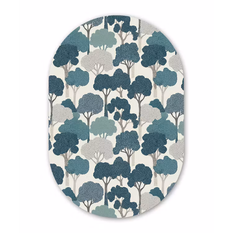 Modern - Bomen - Bos - Patroon - Blauw Wandcirkel Ovaal Forex klein 630 -3d