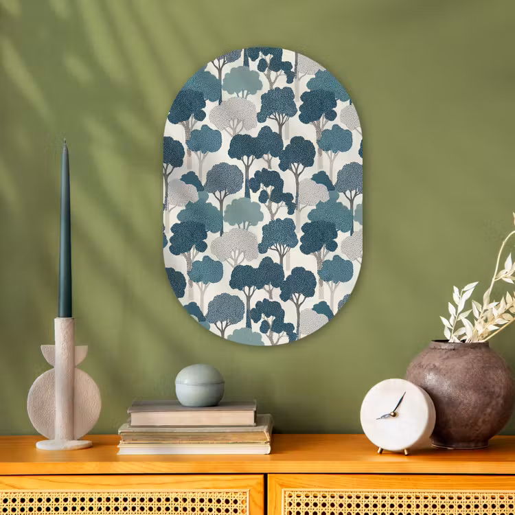 Modern - Bomen - Bos - Patroon - Blauw Wandcirkel Ovaal Forex klein 630 -sfeer2