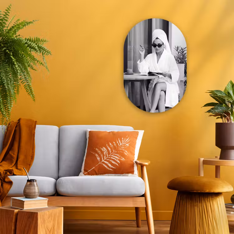 Modern - Vrouw - Zwart - Wit Wandcirkel Ovaal Forex klein -sfeer4