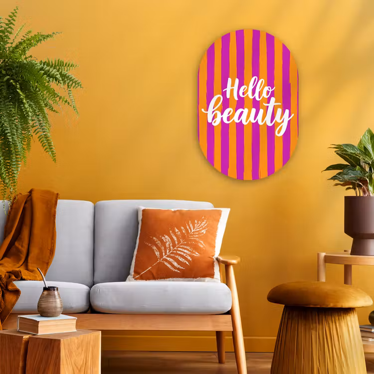 Modern - Hello - Oranje Wandcirkel Ovaal Forex klein -sfeer4