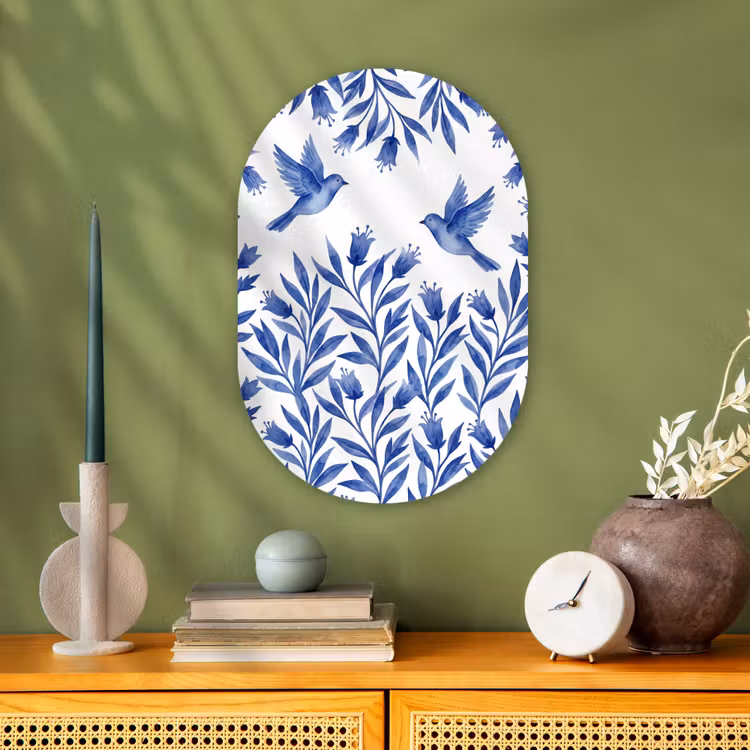 Modern - Vogels - Delfts - Blauw Wandcirkel Ovaal Forex klein -sfeer2