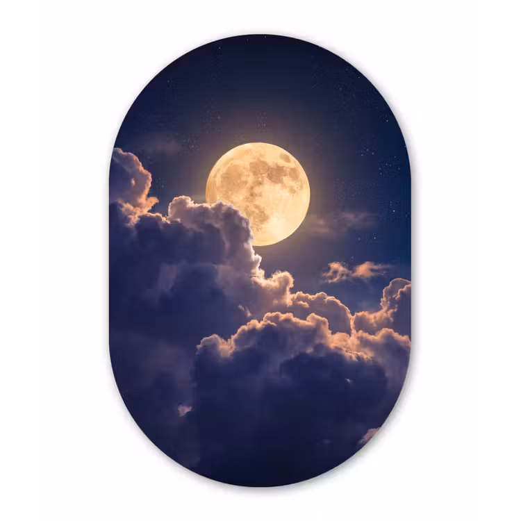 Maan - Wolken - Nacht - Oranje Wandcirkel Ovaal Forex klein -3d