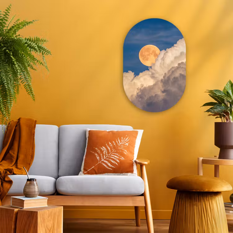 Maan - Wolken - Natuur - Oranje Wandcirkel Ovaal Forex klein -sfeer4
