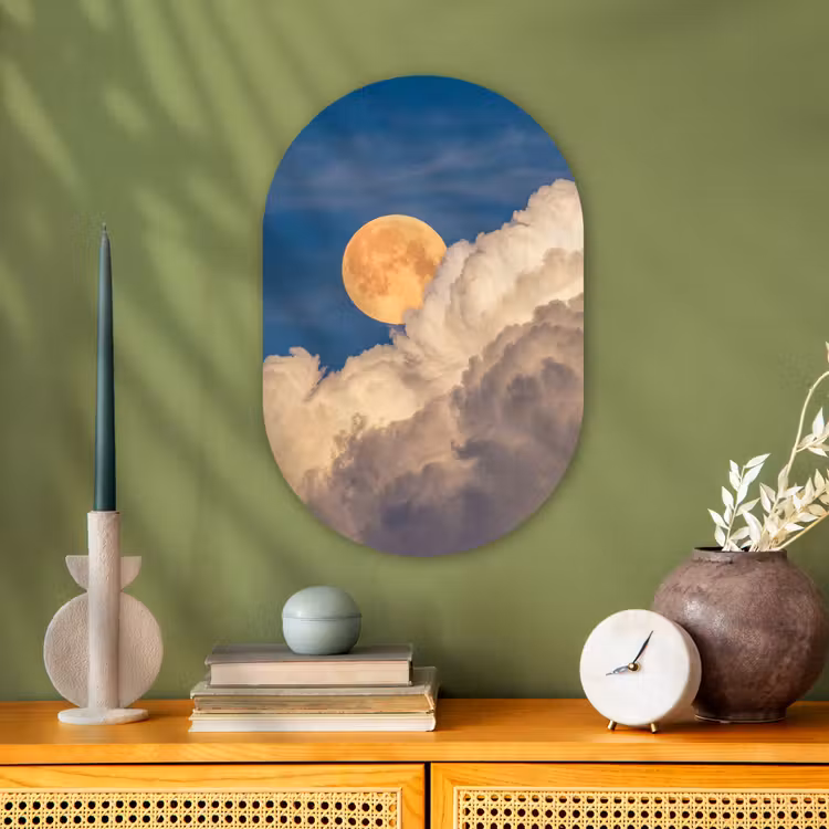 Maan - Wolken - Natuur - Oranje Wandcirkel Ovaal Forex klein -sfeer2