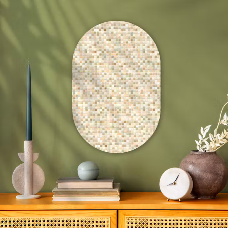 Mozaïek - Patroon - Beige Wandcirkel Ovaal Forex klein 630 -sfeer2