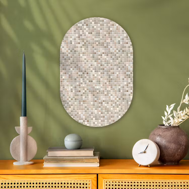 Mozaïek - Patroon- Taupe Wandcirkel Ovaal Forex klein 630 -sfeer2