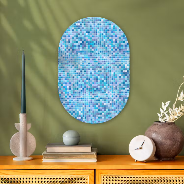Mozaïek - Patroon - Turquoise Wandcirkel Ovaal Forex klein 630 -sfeer2