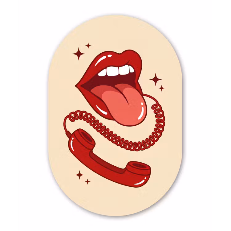 Mond - Telefoon - Popart - Rood - Illustratie Wandcirkel Ovaal Forex klein -3d