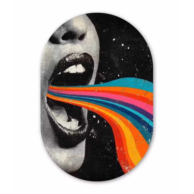 Mond - Golven - Regenboog Wandcirkel Ovaal Forex klein -3d