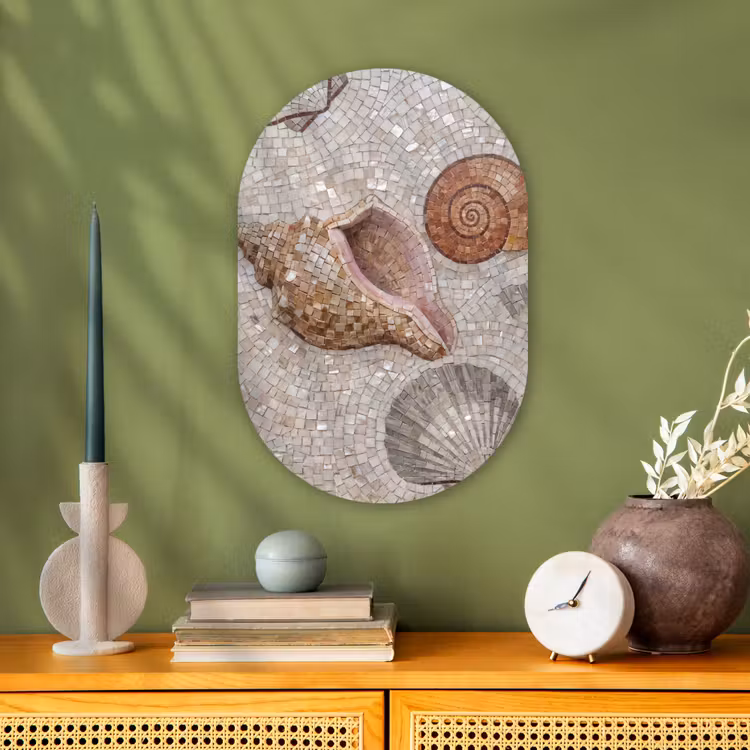 Schelp - Mozaïek - Zee - Beige - Modern Wandcirkel Ovaal Forex klein -sfeer2