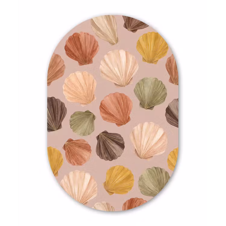Schelp - Patroon - Zee - Aquarel - Aardetinten Wandcirkel Ovaal Forex klein -3d